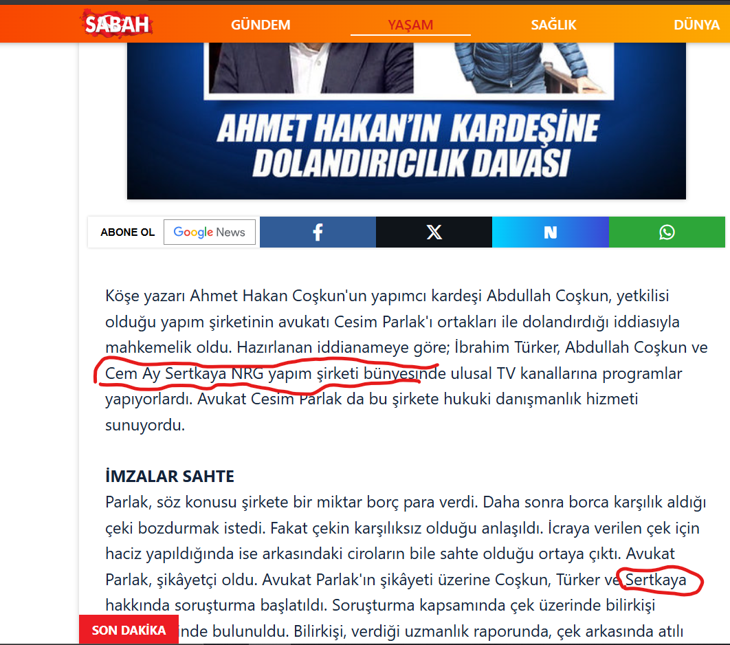 Cem Ay Sertkaya Sabah Gazete Haberi